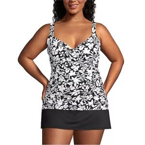NEW* Lands' End Women's Plus SIZE 16 DD Black & White Floral Tankini Swim Top
